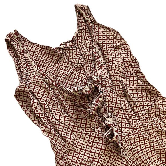 Le Chateau Sleeveless Midi Dress Tie-Back Red/Beige Made in India Vintage 90s - Picture 4 of 11